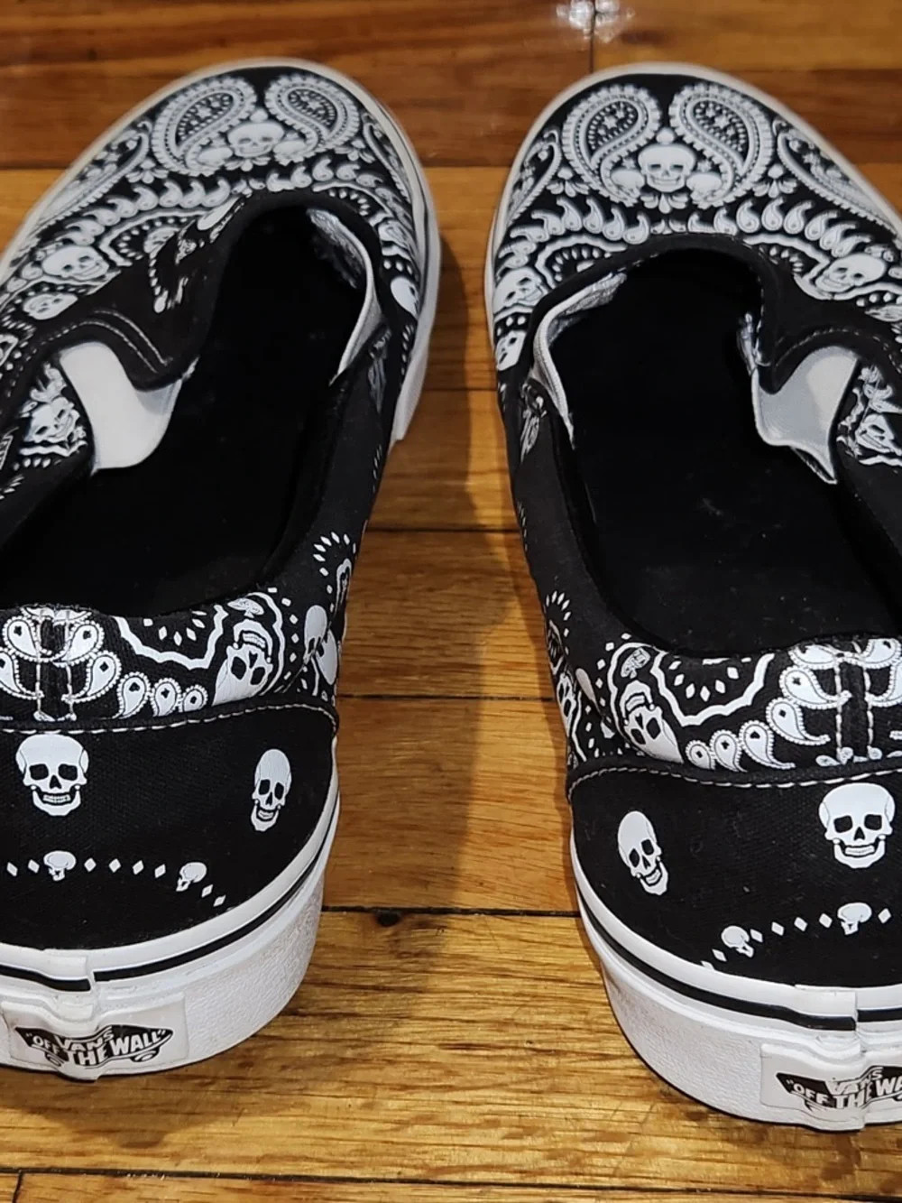 Vans Black & White Skull Bandana Slip-On Shoes